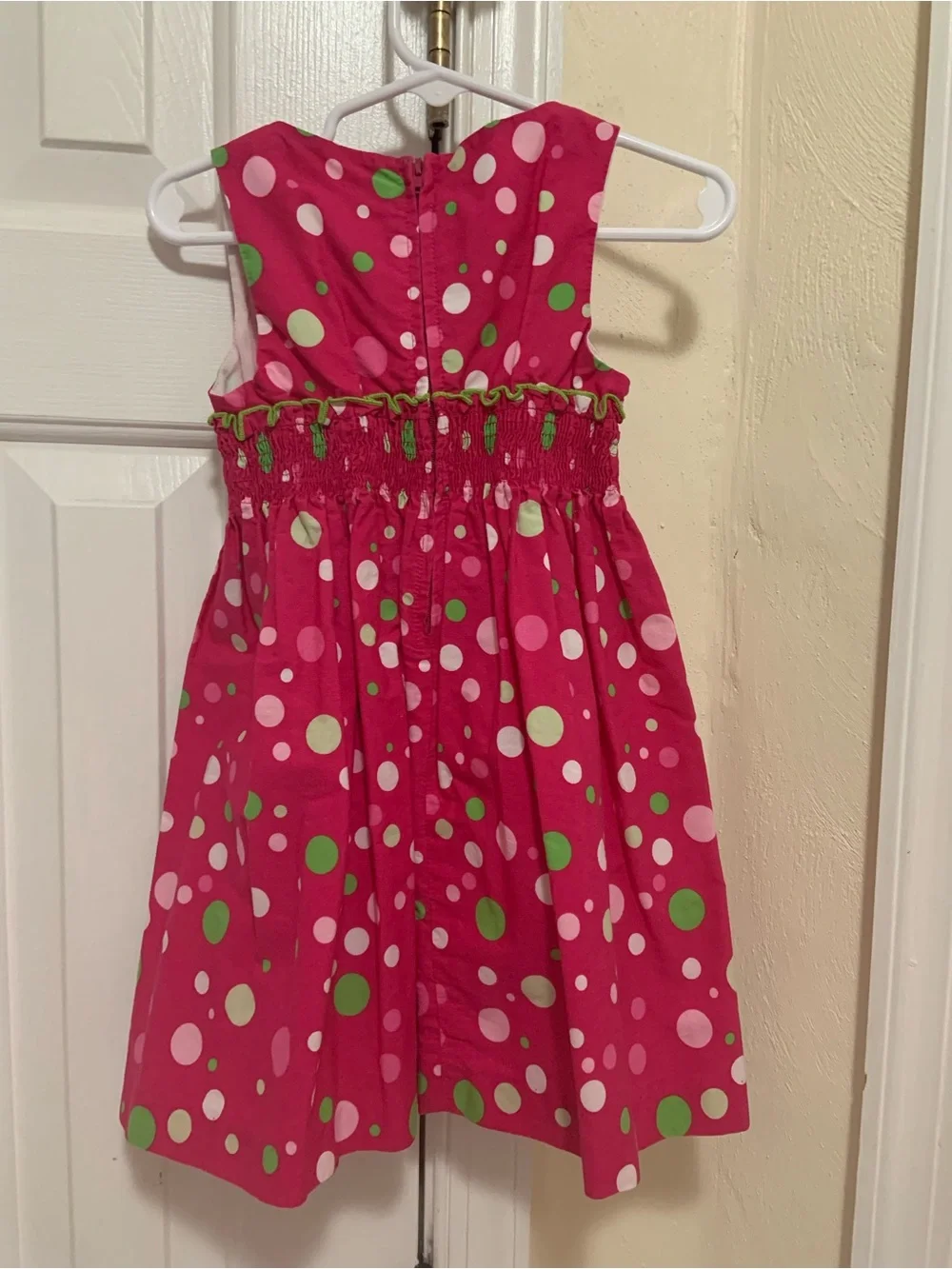 Bonnie Jean Hot Pink Polka Dot Dress with Green Bow